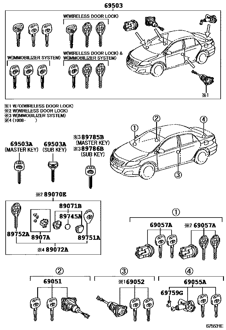 Toyota COROLLA 锁芯组件 EPC diagram — 675531E