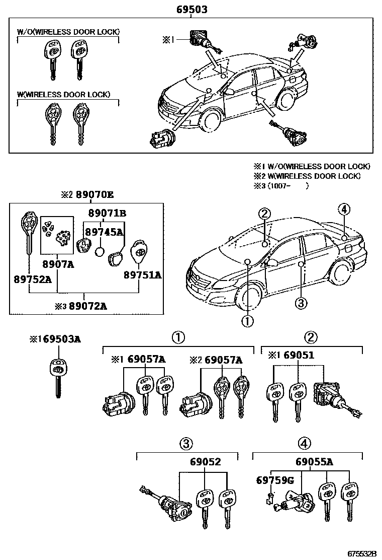 Toyota COROLLA 锁芯组件 EPC diagram — 675532B