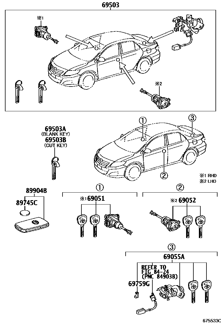 Toyota COROLLA 锁芯组件 EPC diagram — 675533C