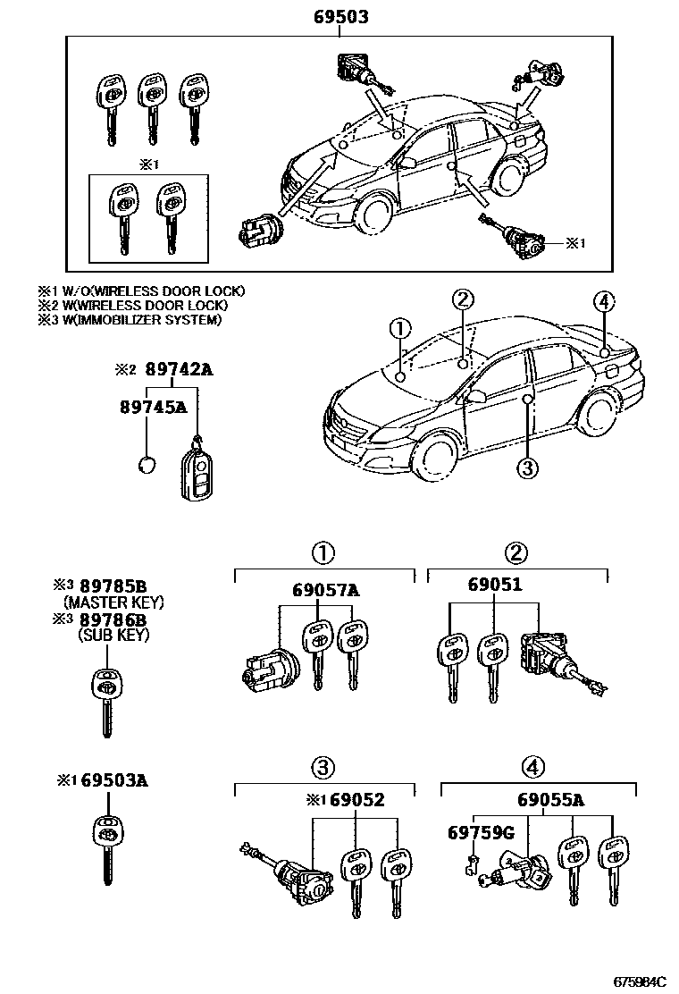 Toyota COROLLA 锁芯组件 EPC diagram — 675984C