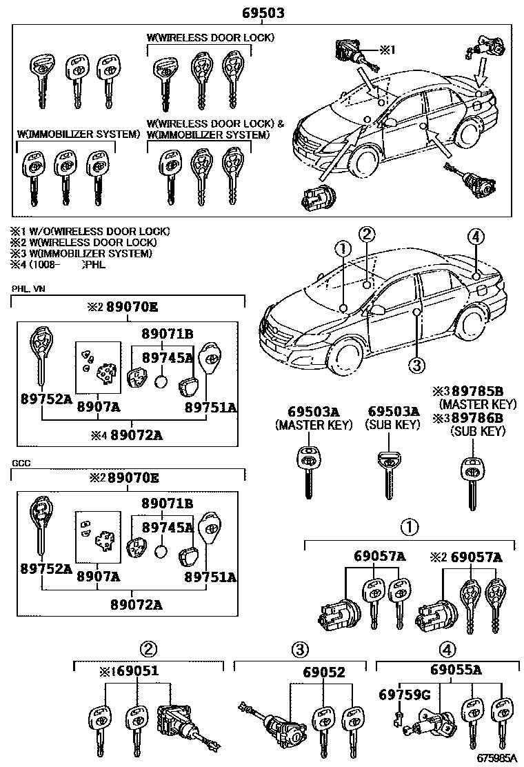 Toyota COROLLA 锁芯组件 EPC diagram — 675985A