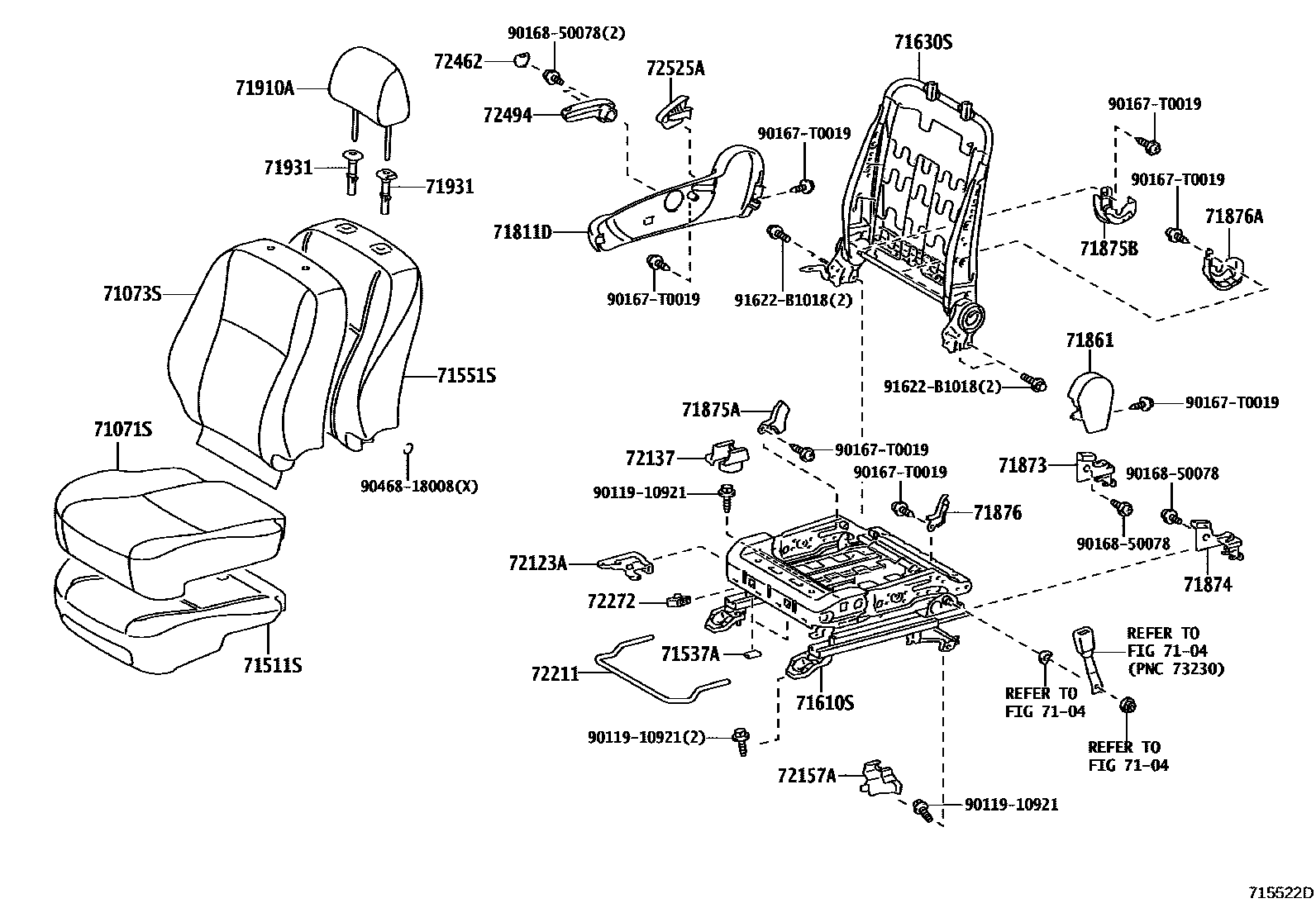 Toyota COROLLA 前排座椅和座椅滑轨 EPC diagram — 715522D
