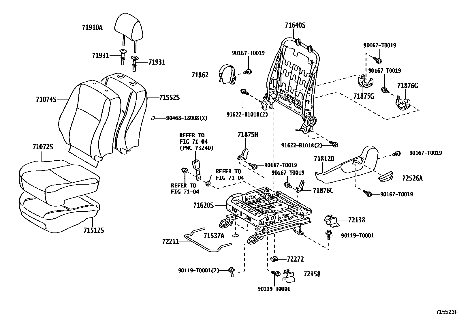 Toyota COROLLA 前排座椅和座椅滑轨 EPC diagram — 715523F