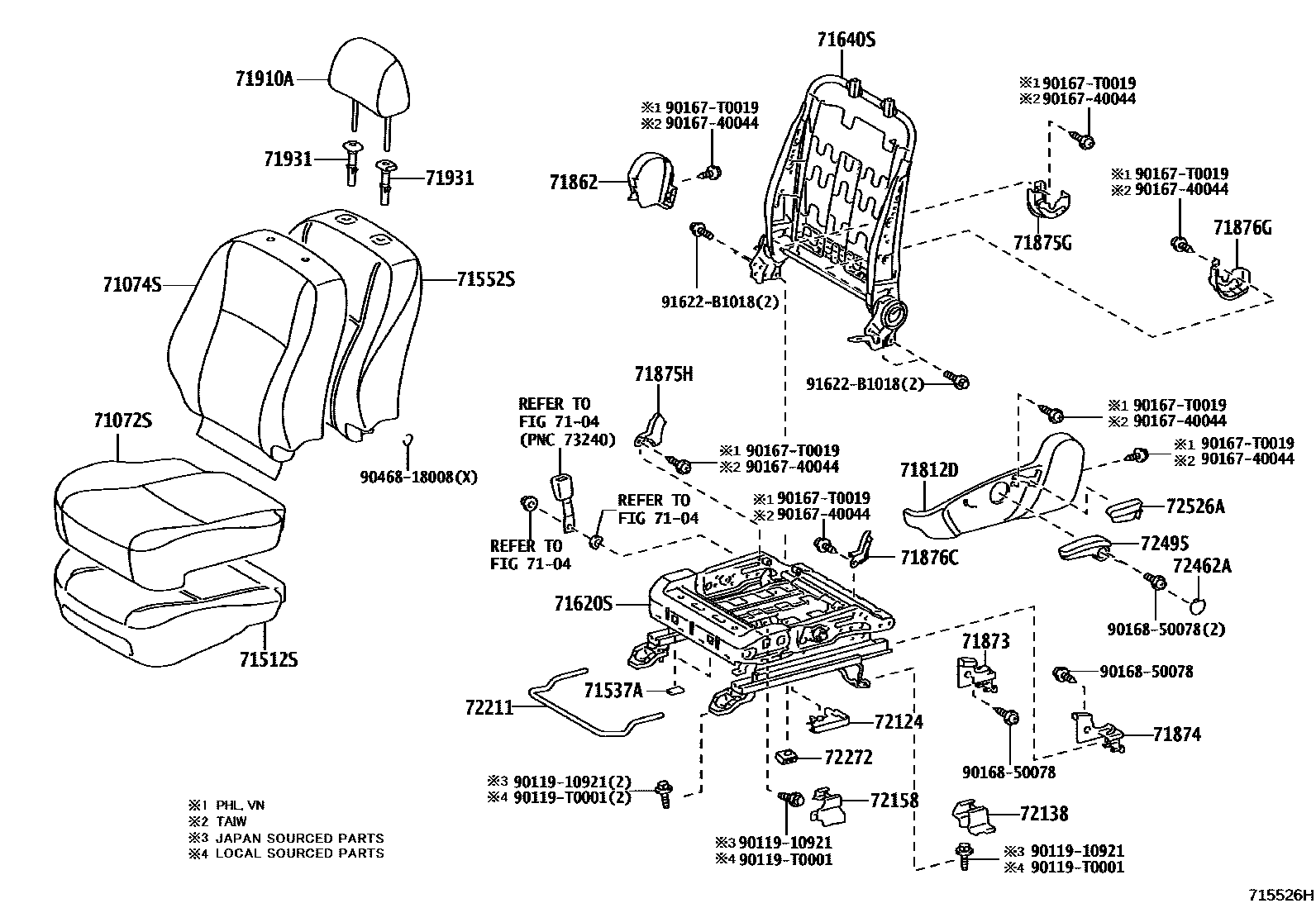 Toyota COROLLA 前排座椅和座椅滑轨 EPC diagram — 715526H