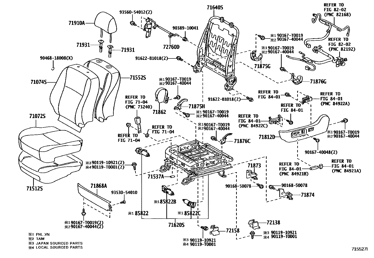 Toyota COROLLA 前排座椅和座椅滑轨 EPC diagram — 715527I