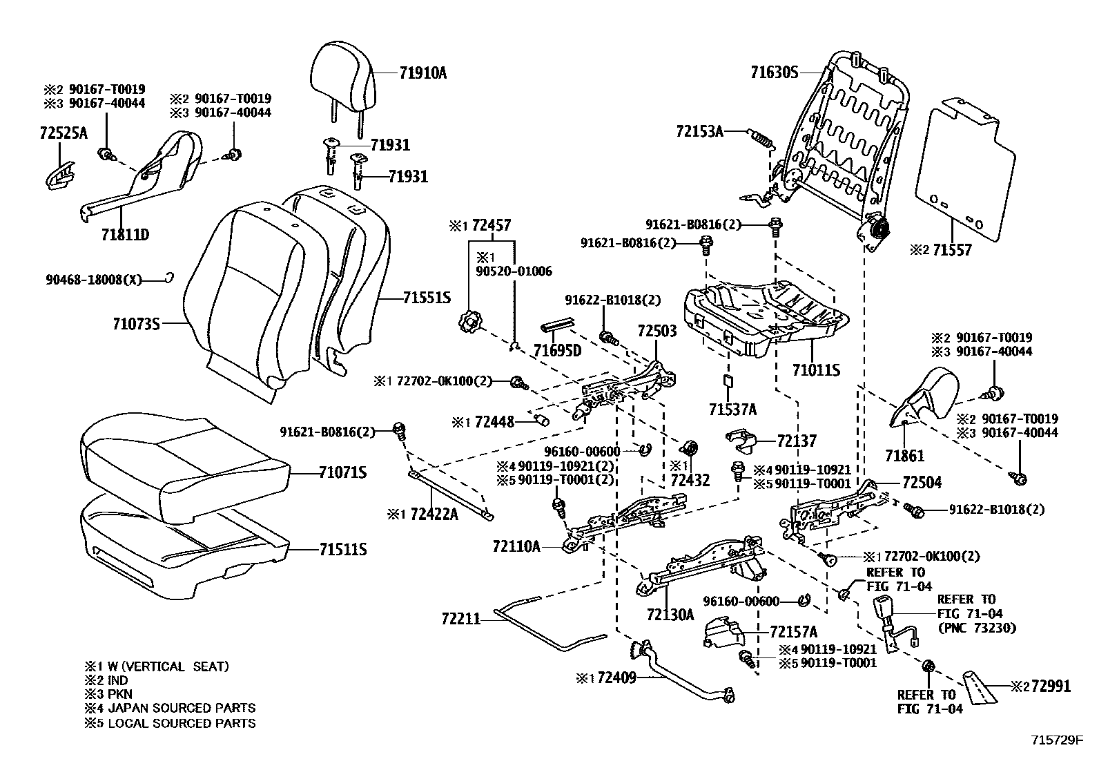 Toyota COROLLA 前排座椅和座椅滑轨 EPC diagram — 715729F