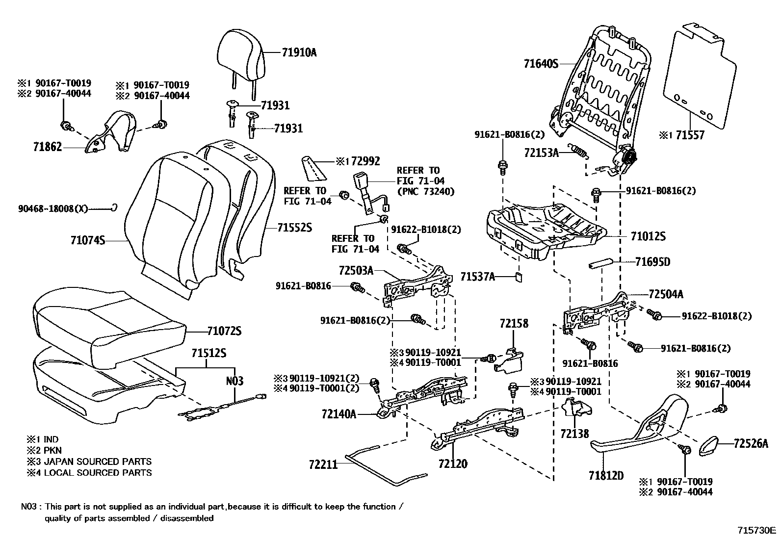 Toyota COROLLA 前排座椅和座椅滑轨 EPC diagram — 715730E