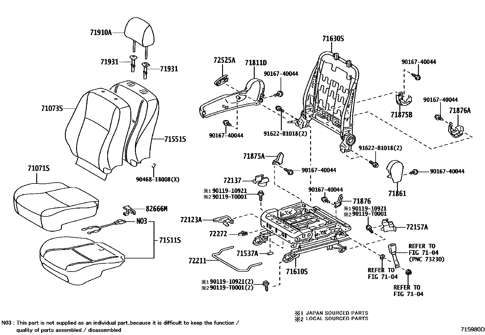 Toyota COROLLA 前排座椅和座椅滑轨 EPC diagram — 715980D