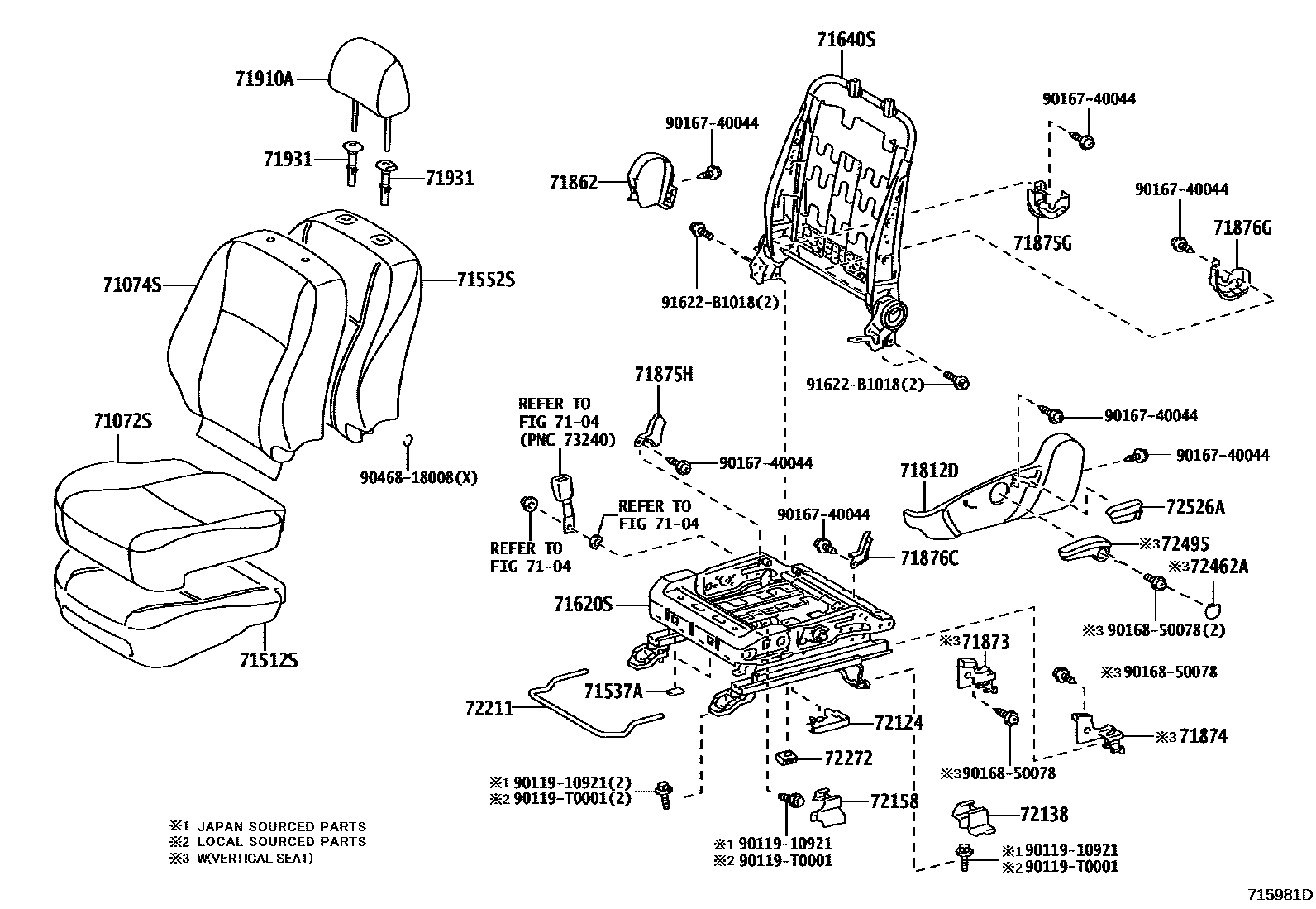 Toyota COROLLA 前排座椅和座椅滑轨 EPC diagram — 715981D