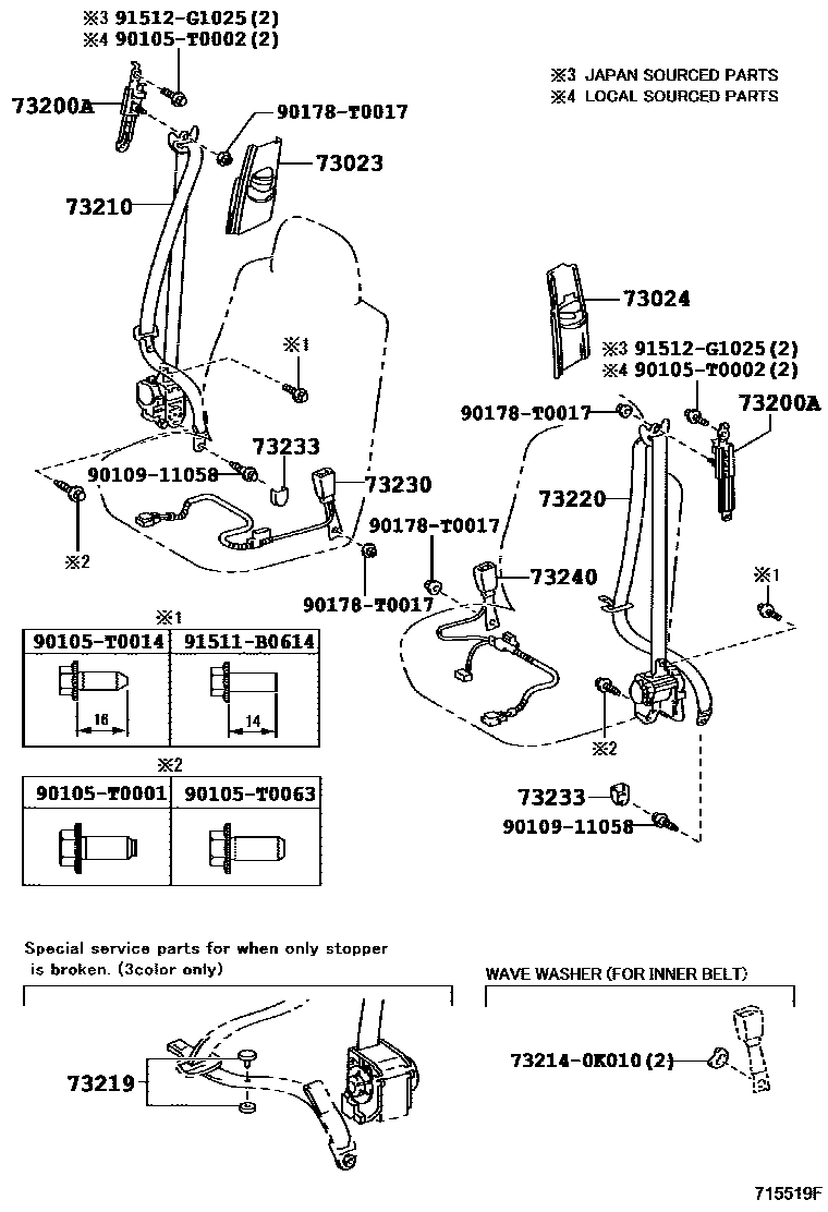 Toyota COROLLA 安全带和儿童保护座椅 EPC diagram — 715519F