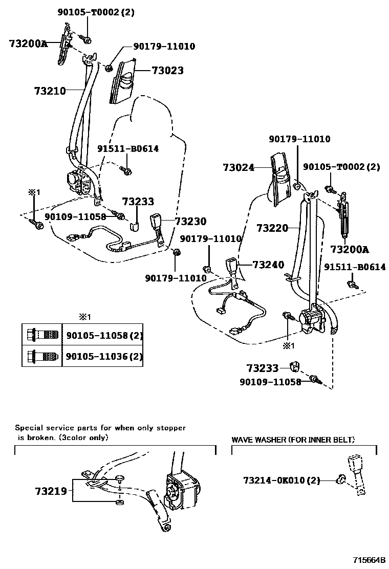 Toyota COROLLA 安全带和儿童保护座椅 EPC diagram — 715664B