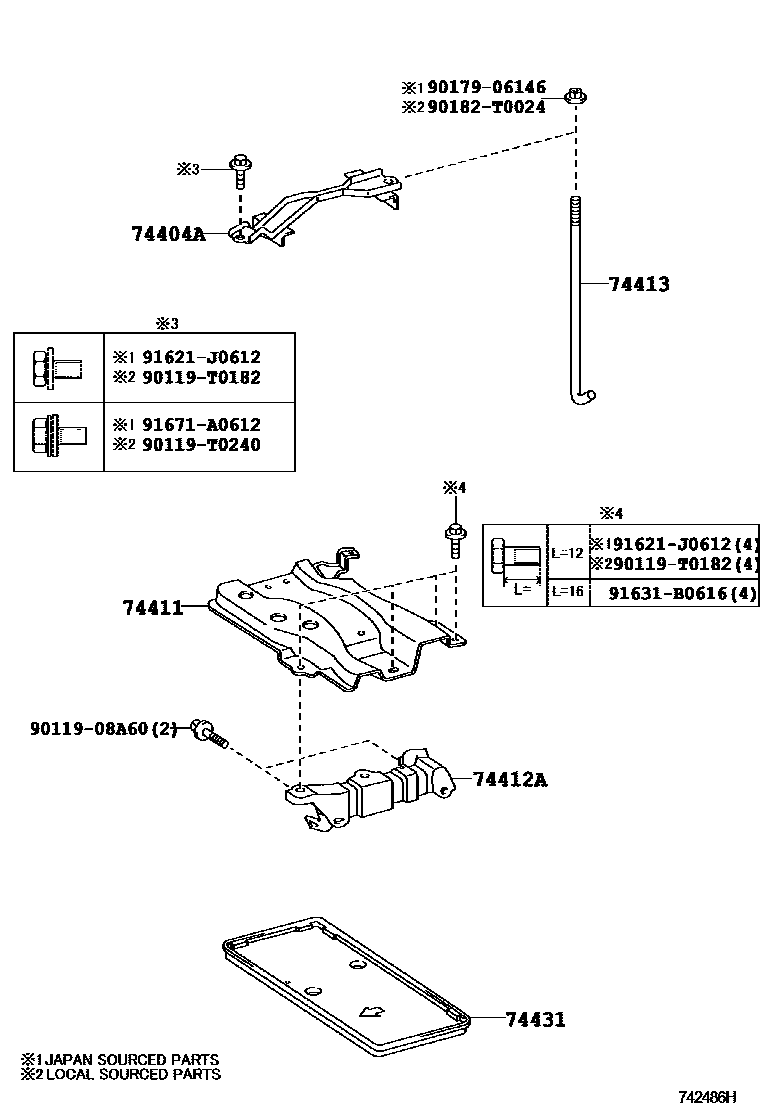 Toyota COROLLA battery holder EPC diagram — 742486H