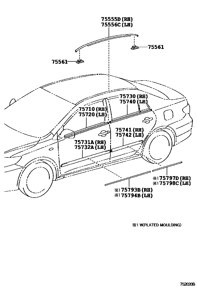 Toyota COROLLA 侧防护条 EPC diagram — 752020B