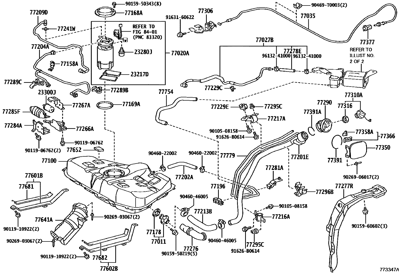 Toyota COROLLA 燃油箱和燃油管 EPC diagram — 773347A