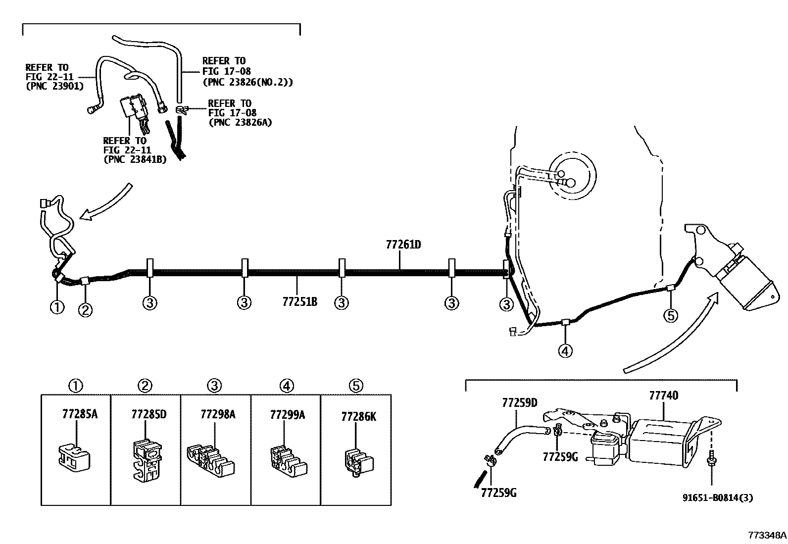 Toyota COROLLA 燃油箱和燃油管 EPC diagram — 773348A