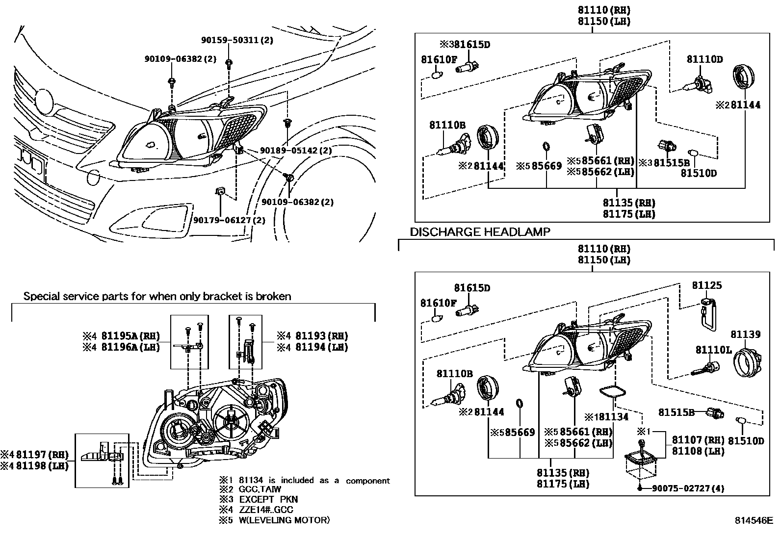 Toyota COROLLA Headlamp EPC diagram — 814546E