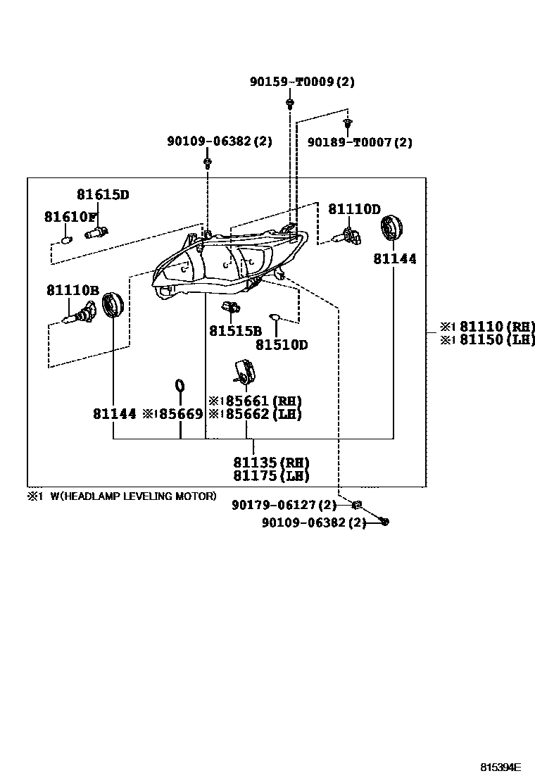 Toyota COROLLA Headlamp EPC diagram — 815394E