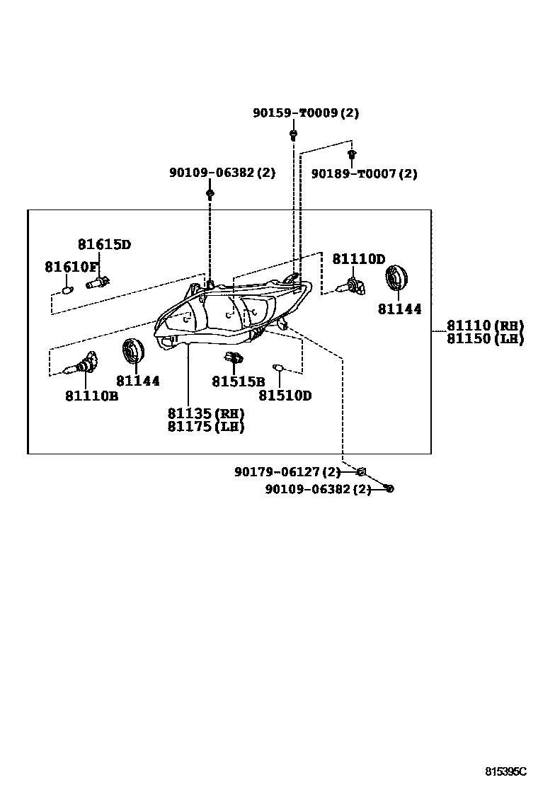 Toyota COROLLA Headlamp EPC diagram — 815395C