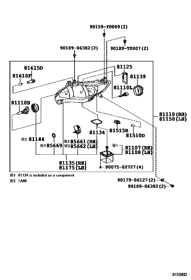 Toyota COROLLA Headlamp EPC diagram — 815396D