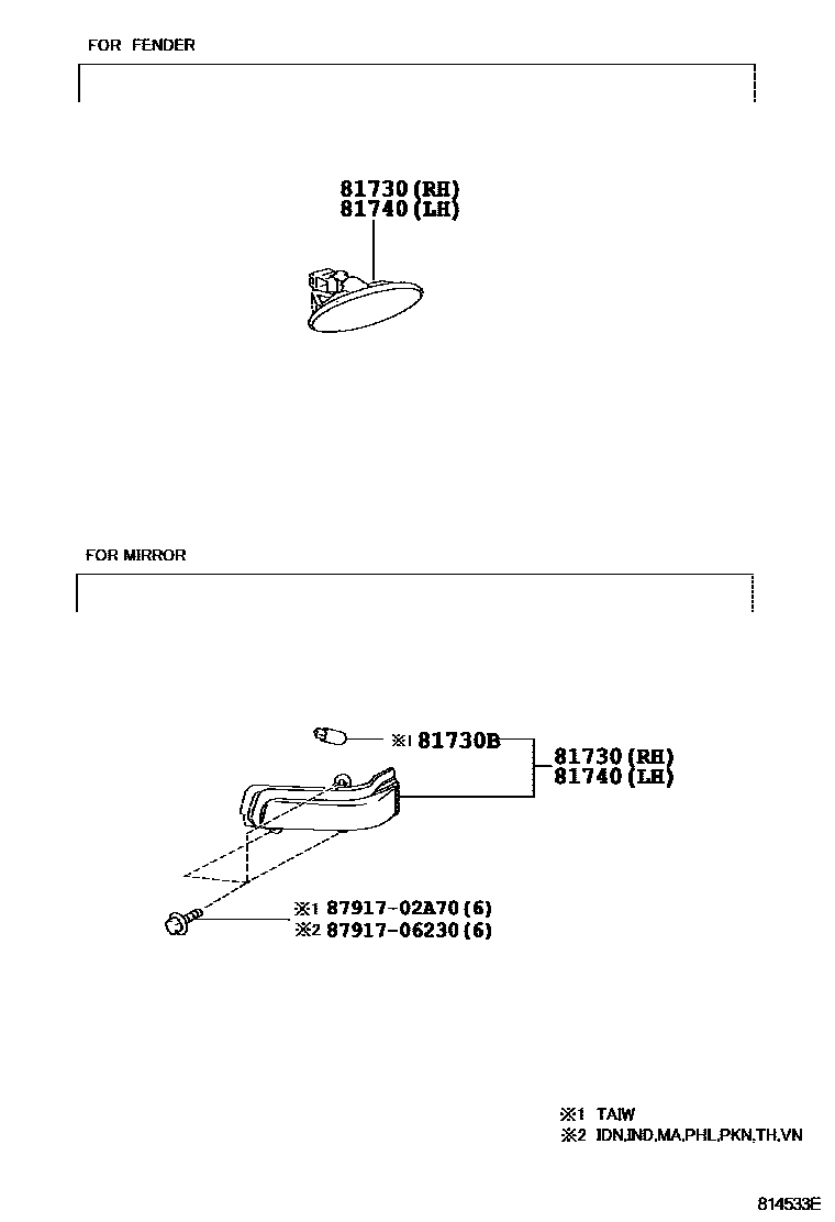 Toyota COROLLA Side Turn Signal & Outer Mirror Lamp EPC diagram — 814533E