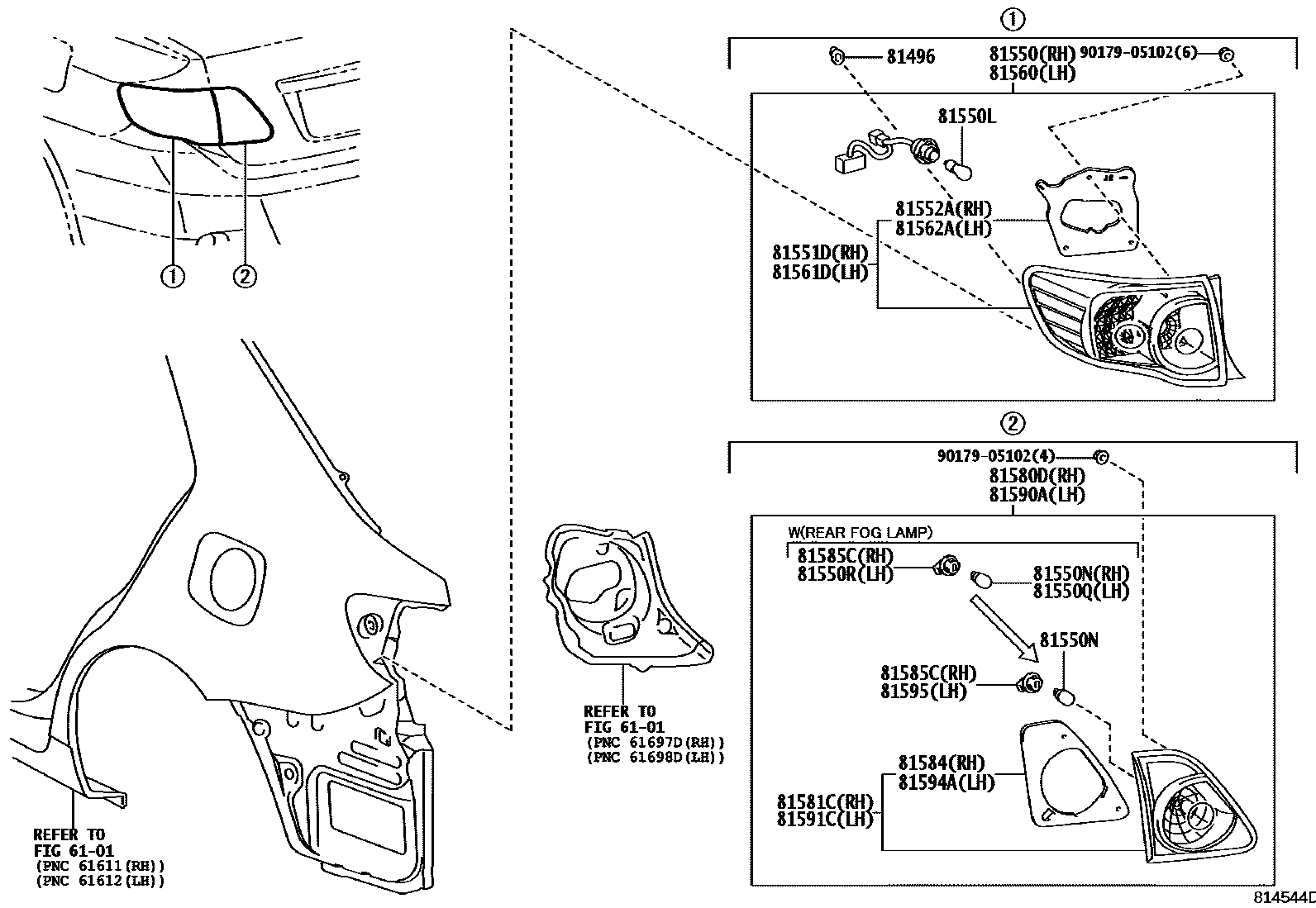 Toyota COROLLA 后组合灯 EPC diagram — 814544D