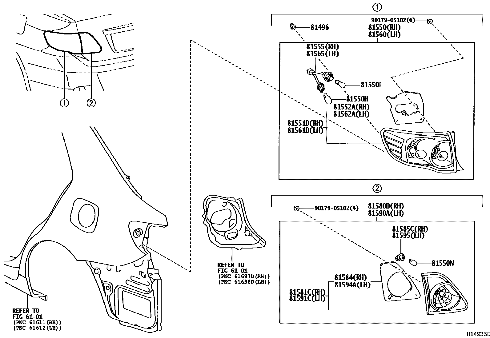 Toyota COROLLA 后组合灯 EPC diagram — 814935D