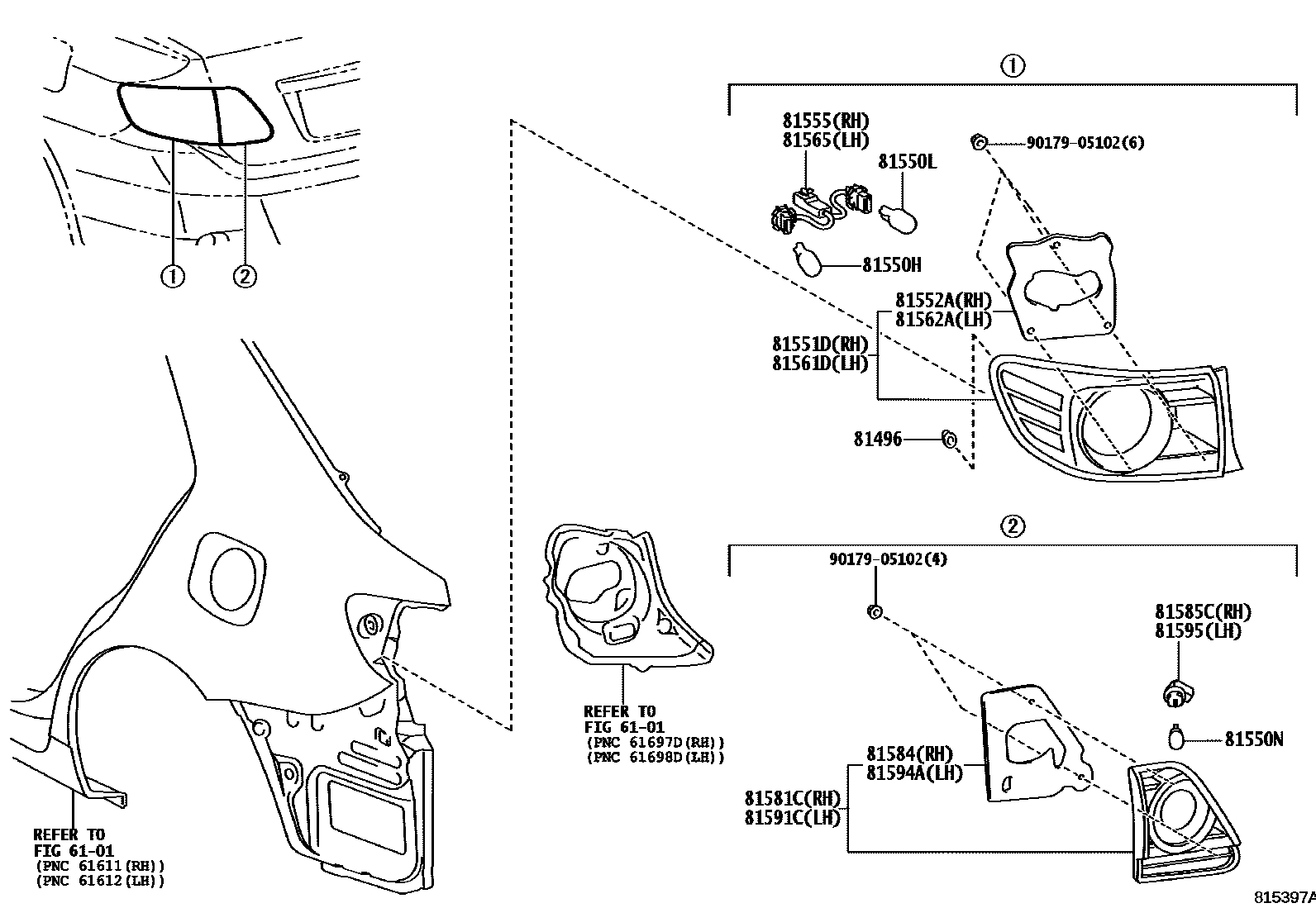 Toyota COROLLA 后组合灯 EPC diagram — 815397A