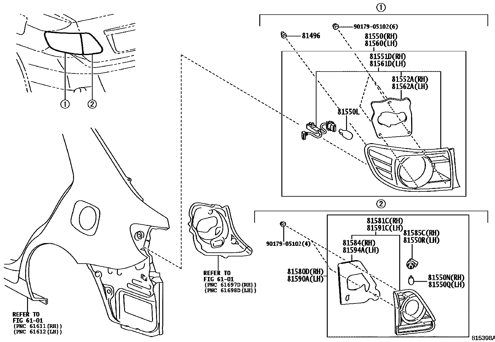 Toyota COROLLA 后组合灯 EPC diagram — 815398A