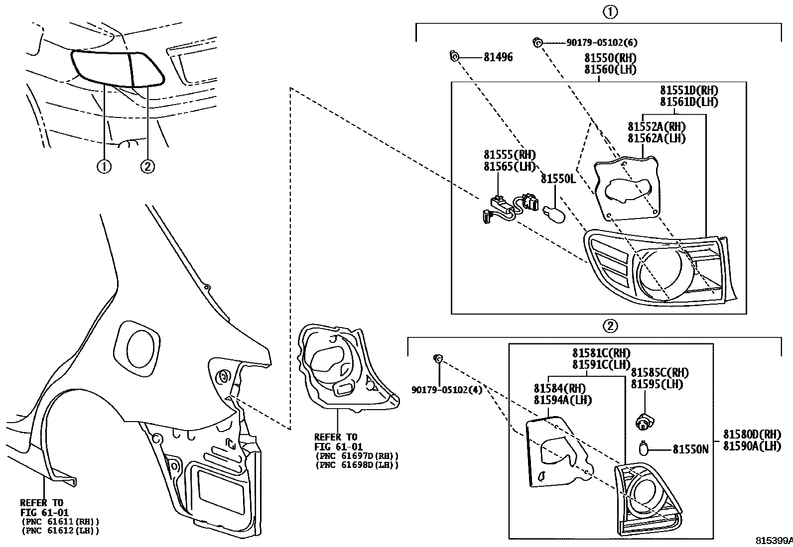 Toyota COROLLA 后组合灯 EPC diagram — 815399A