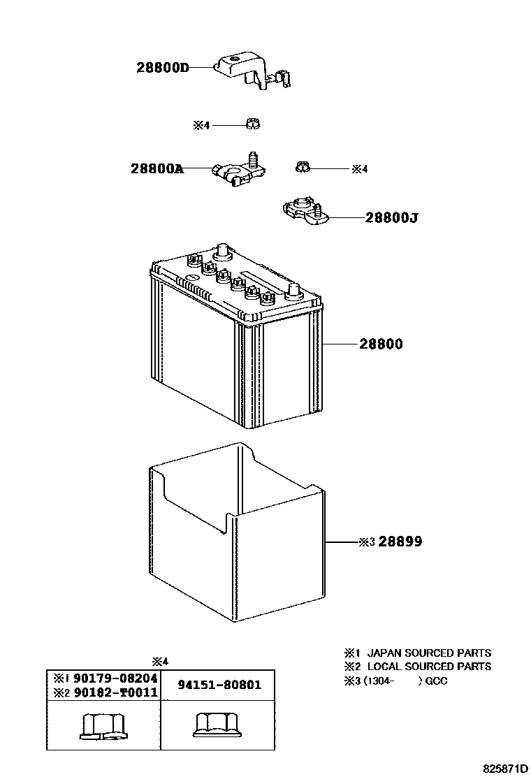 Toyota COROLLA 蓄电池和蓄电池电缆 EPC diagram — 825871D