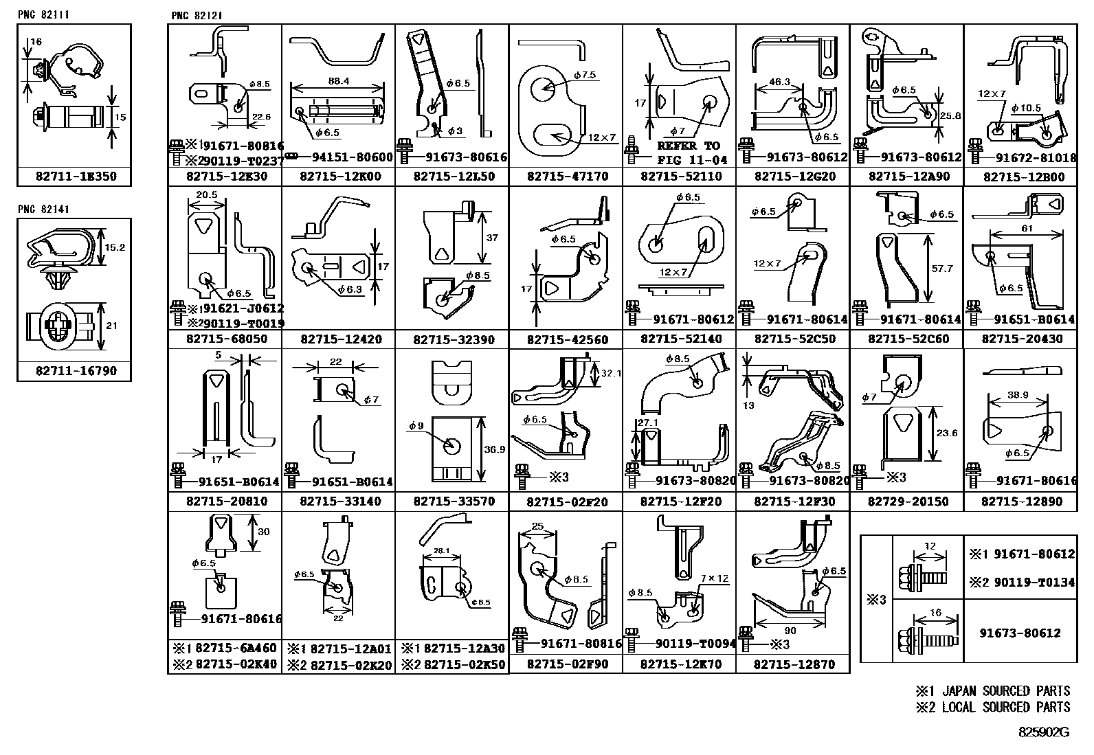 Toyota COROLLA 线束和卡夹 EPC diagram — 825902G