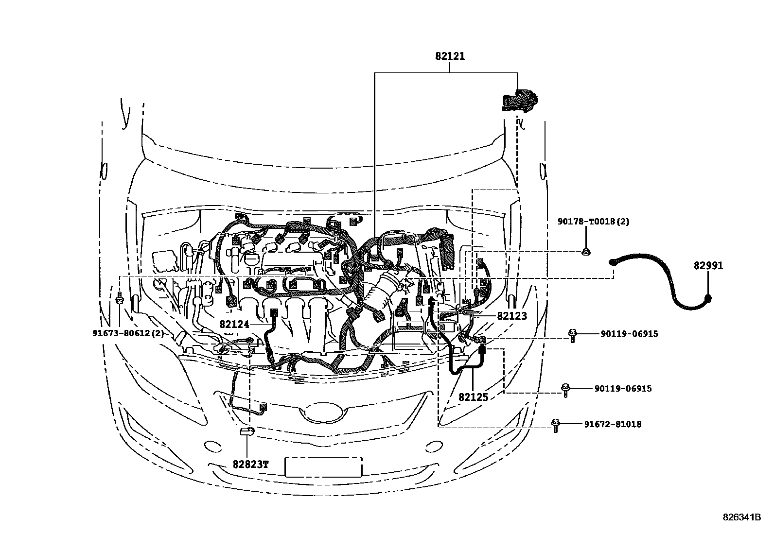 Toyota COROLLA 线束和卡夹 EPC diagram — 826341B