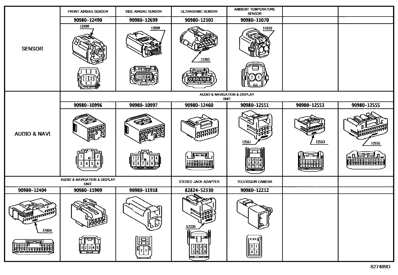 Toyota COROLLA 线束和卡夹 EPC diagram — 827489D