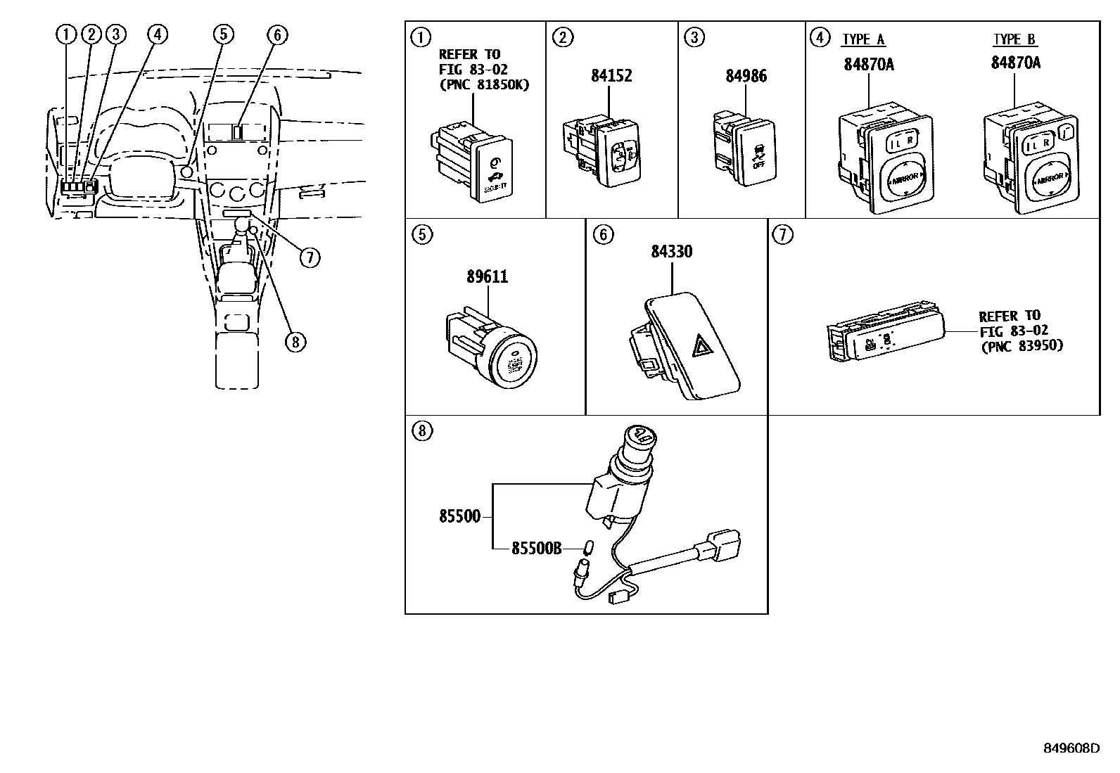 Toyota COROLLA 开关和继电器和ECU EPC diagram — 849608D
