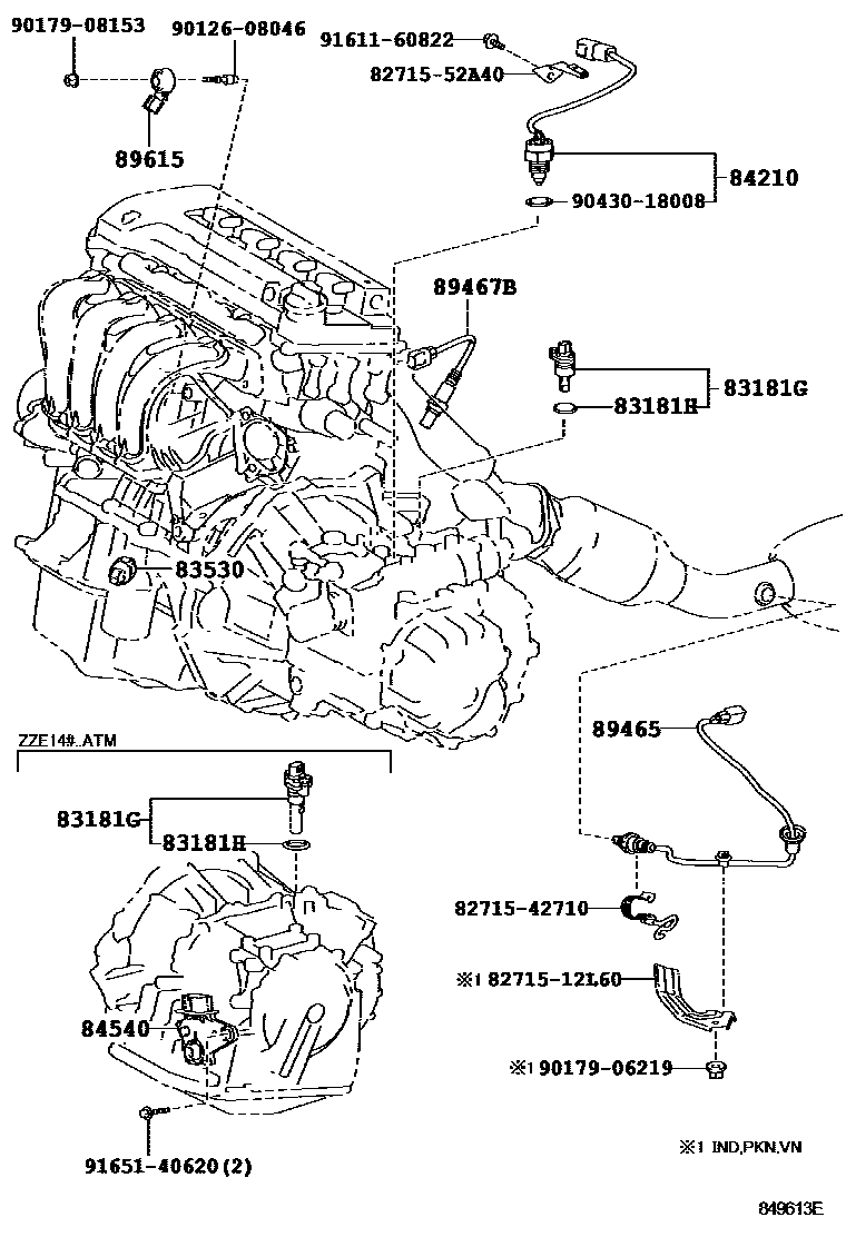 Toyota COROLLA 开关和继电器和ECU EPC diagram — 849613E