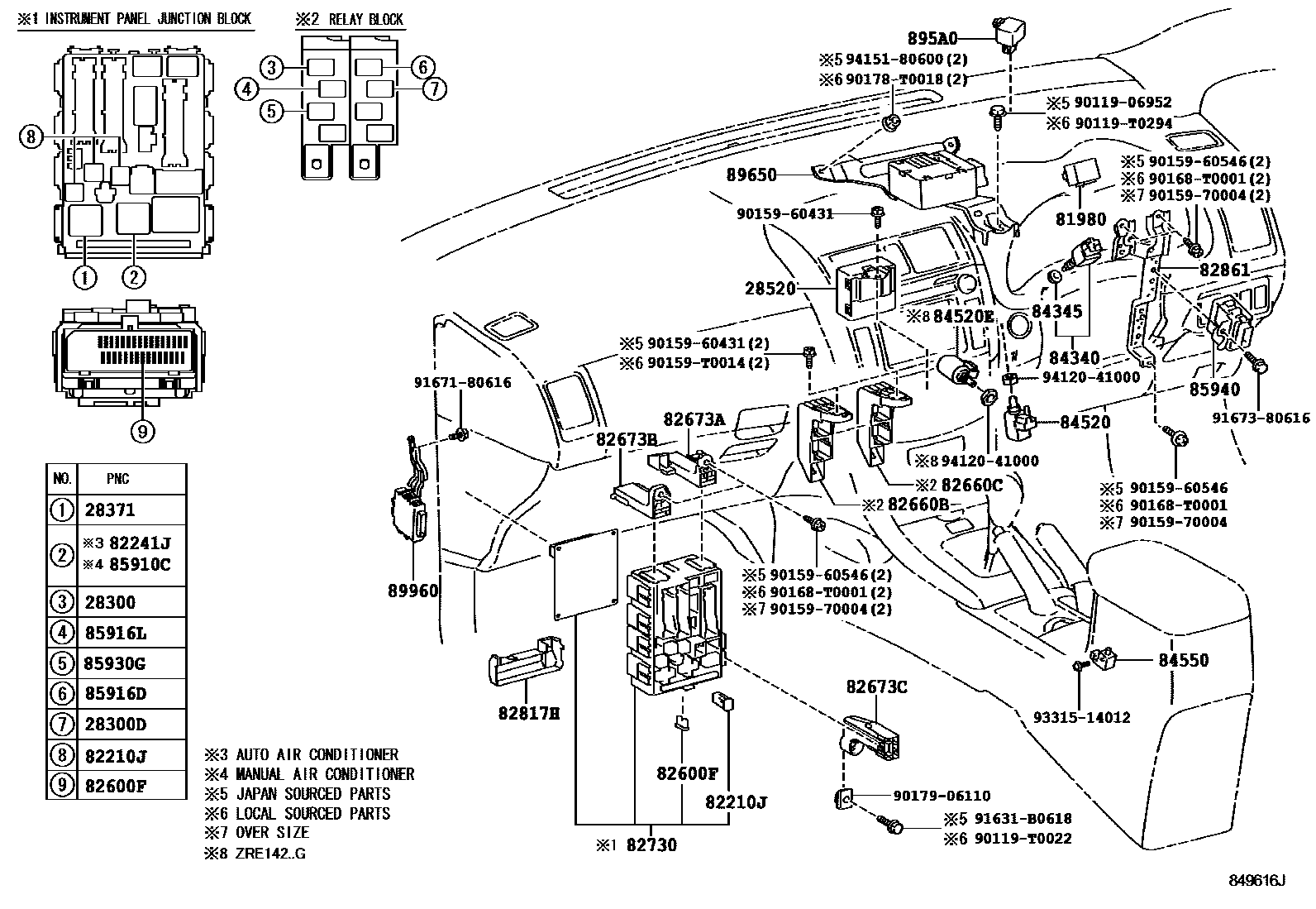 Toyota COROLLA 开关和继电器和ECU EPC diagram — 849616J