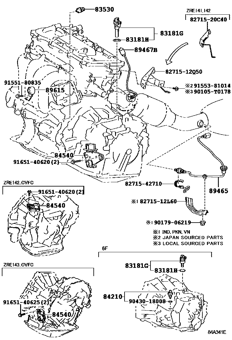 Toyota COROLLA 开关和继电器和ECU EPC diagram — 84A341E