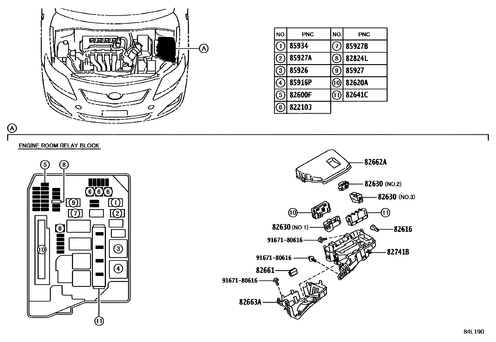 Toyota COROLLA 开关和继电器和ECU EPC diagram — 84L190