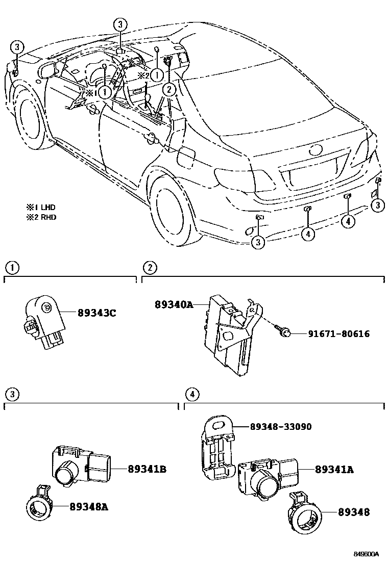 Toyota COROLLA 测距雷达和倒车雷达 EPC diagram — 849600A