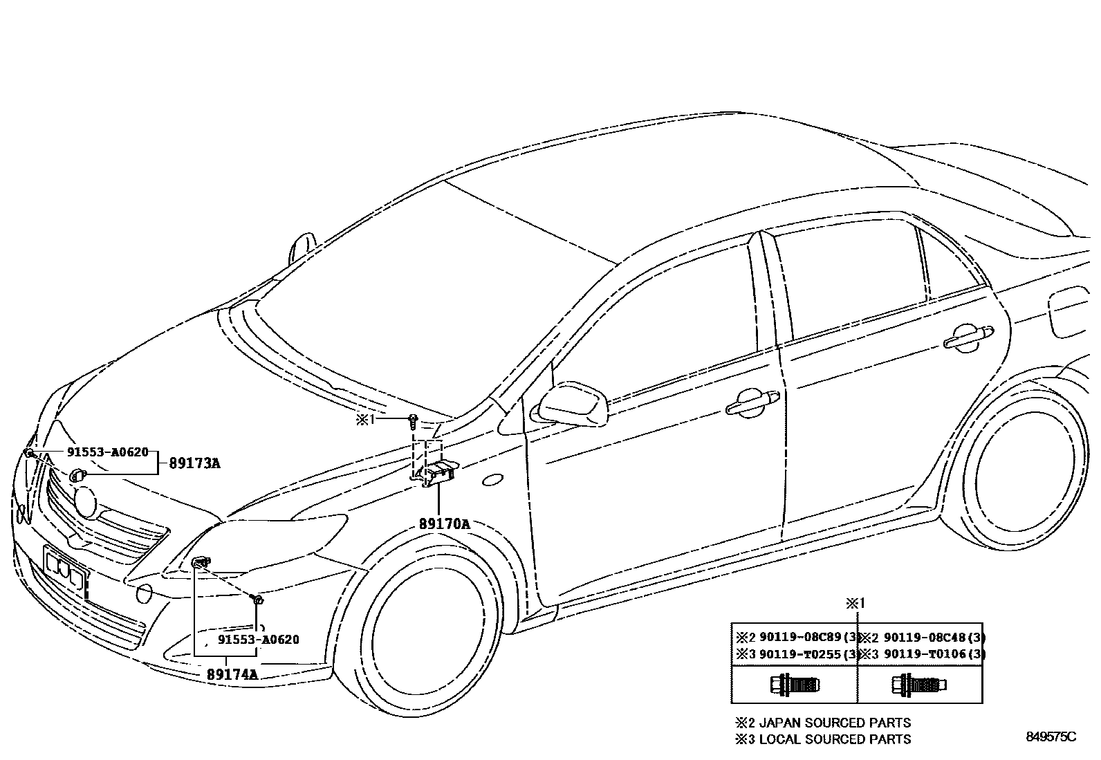 Toyota COROLLA 空气囊 EPC diagram — 849575C