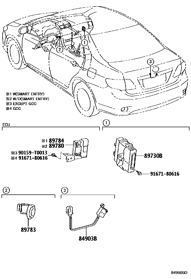 Toyota COROLLA 防盗装置 EPC diagram — 849605D