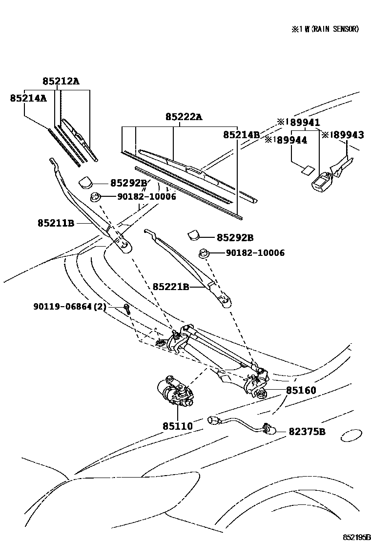 Toyota COROLLA 挡风玻璃刮水器 EPC diagram — 852195B
