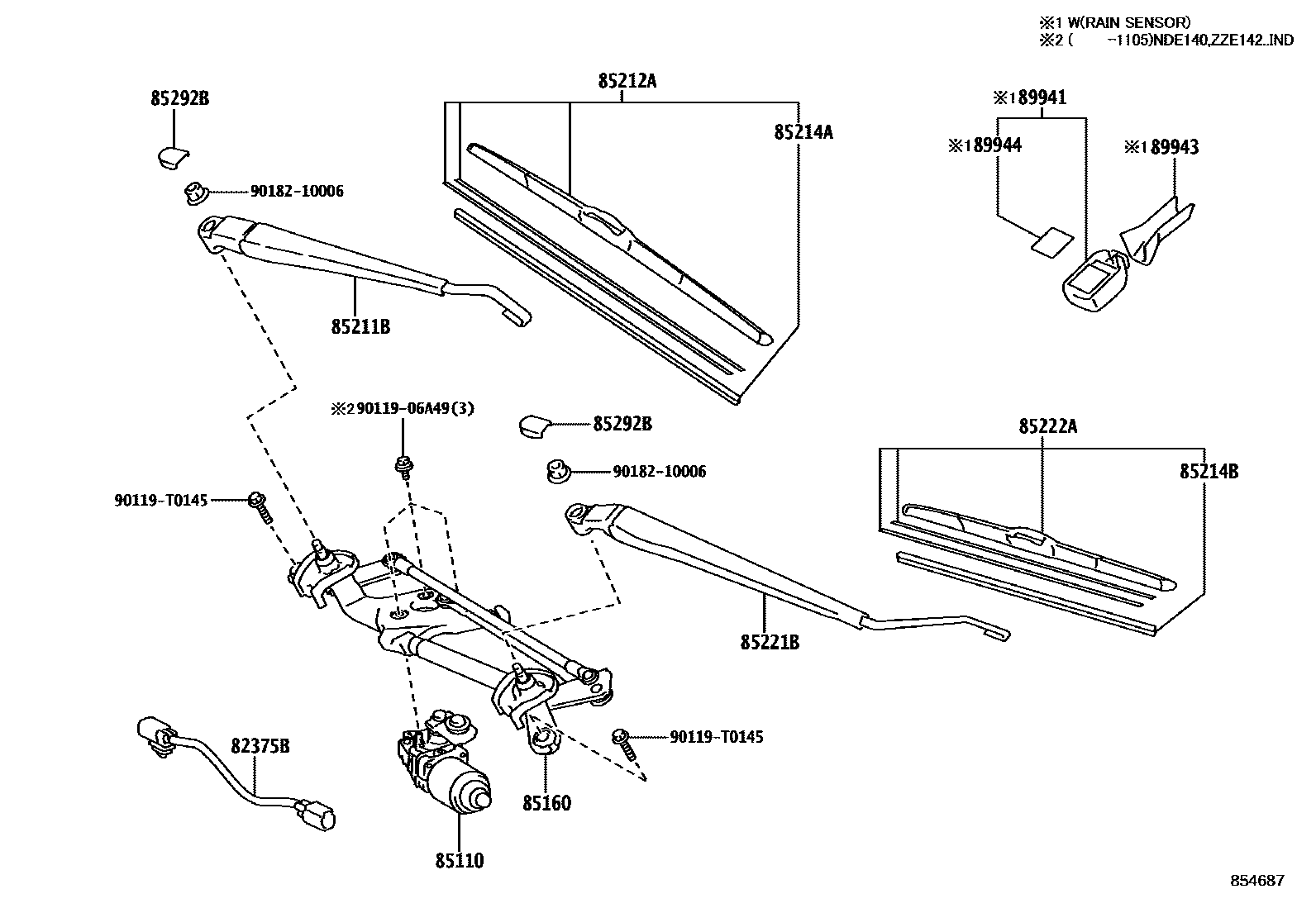 Toyota COROLLA 挡风玻璃刮水器 EPC diagram — 854687