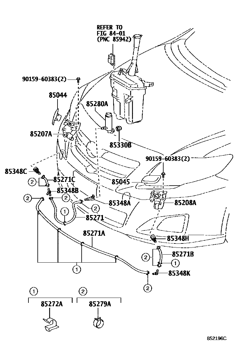 Toyota COROLLA 前大灯清洗器 EPC diagram — 852196C