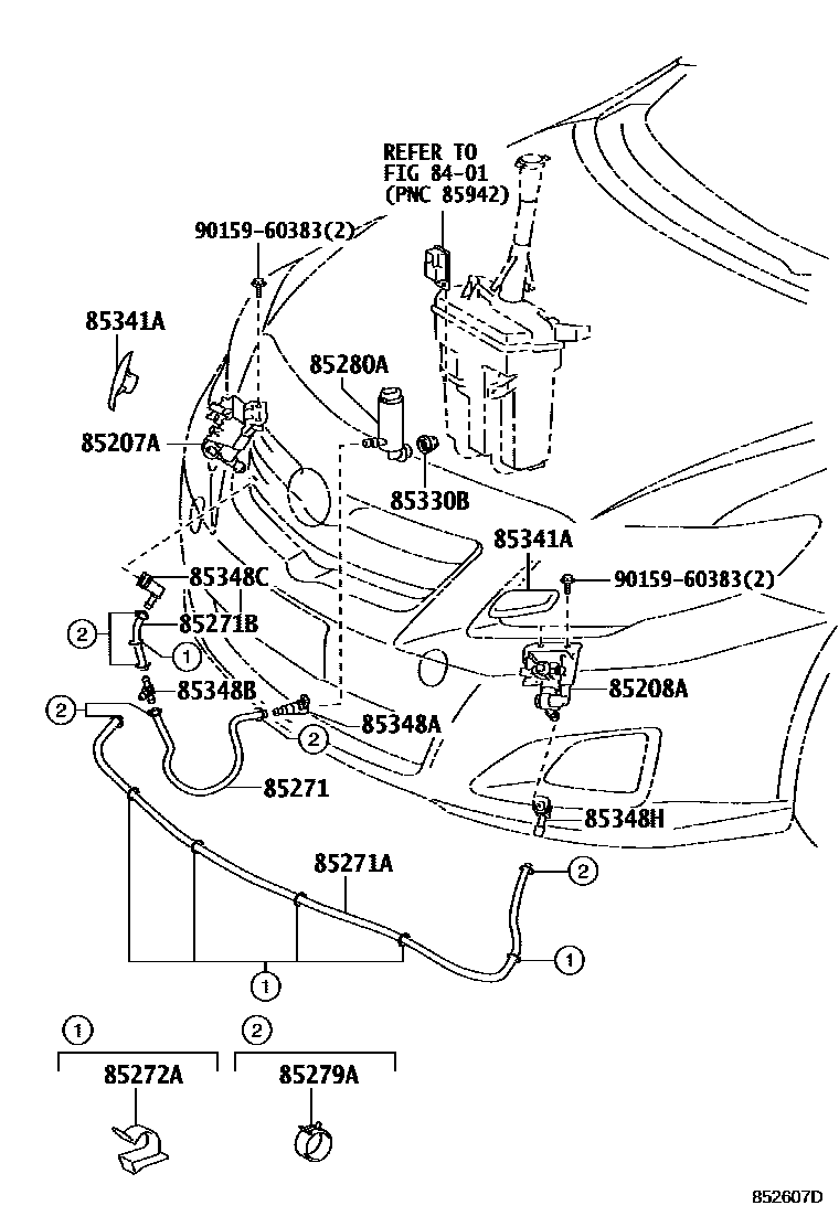 Toyota COROLLA 前大灯清洗器 EPC diagram — 852607D
