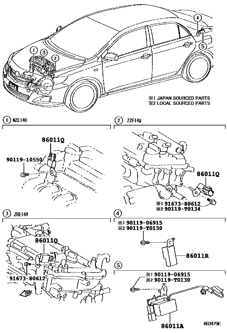 Toyota COROLLA 收音机、放大器和冷凝器 EPC diagram — 863479E