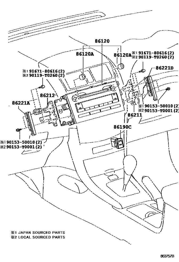 Toyota COROLLA 收音机、放大器和冷凝器 EPC diagram — 863757B