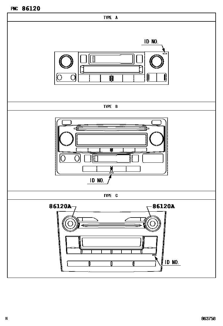 Toyota COROLLA 收音机、放大器和冷凝器 EPC diagram — 863758