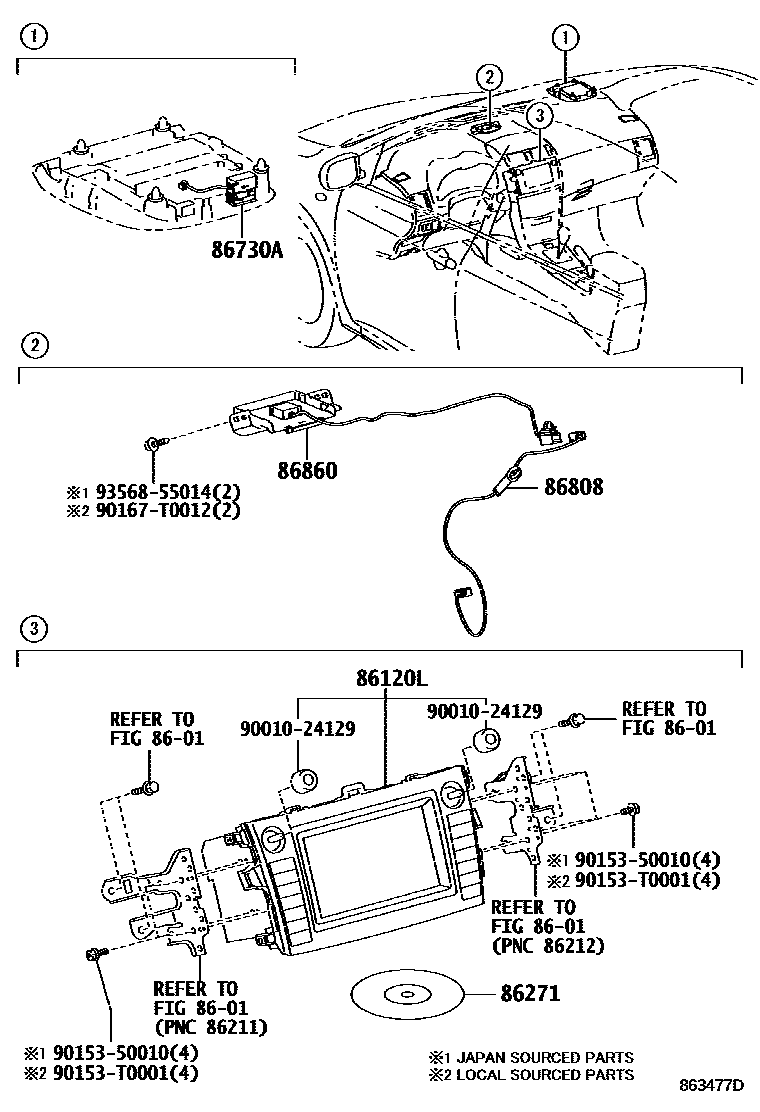 Toyota COROLLA 导航和前监视器显示屏 EPC diagram — 863477D