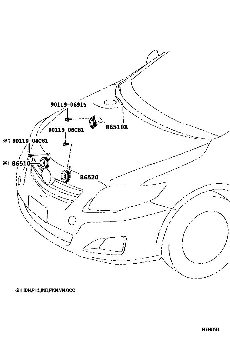 Toyota COROLLA 喇叭 EPC diagram — 863485B